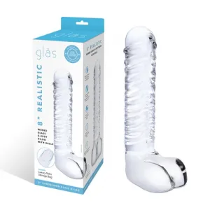 8 Realistic Ribbed Glass G-Spot Dildo With Balls