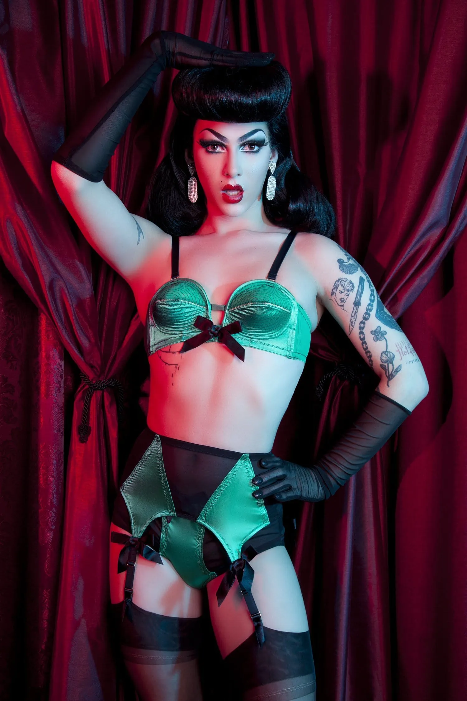 Bettie Page Emerald Green Z Stitch Highwaist Brief