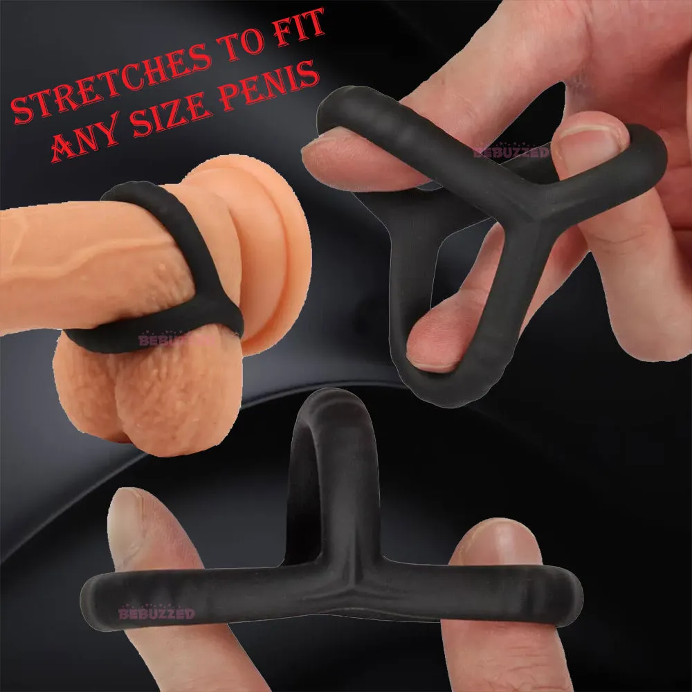 Double Cock Ring 3-Loop Penis Balls Erection Enhancer Couples Male Cocksling