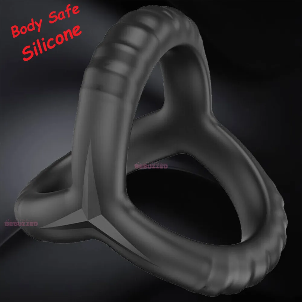 Double Cock Ring 3-Loop Penis Balls Erection Enhancer Couples Male Cocksling