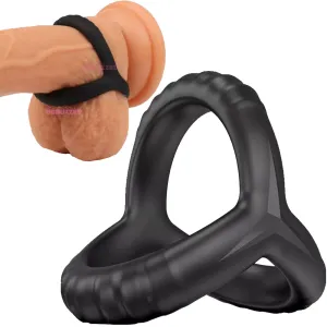Double Cock Ring 3-Loop Penis Balls Erection Enhancer Couples Male Cocksling