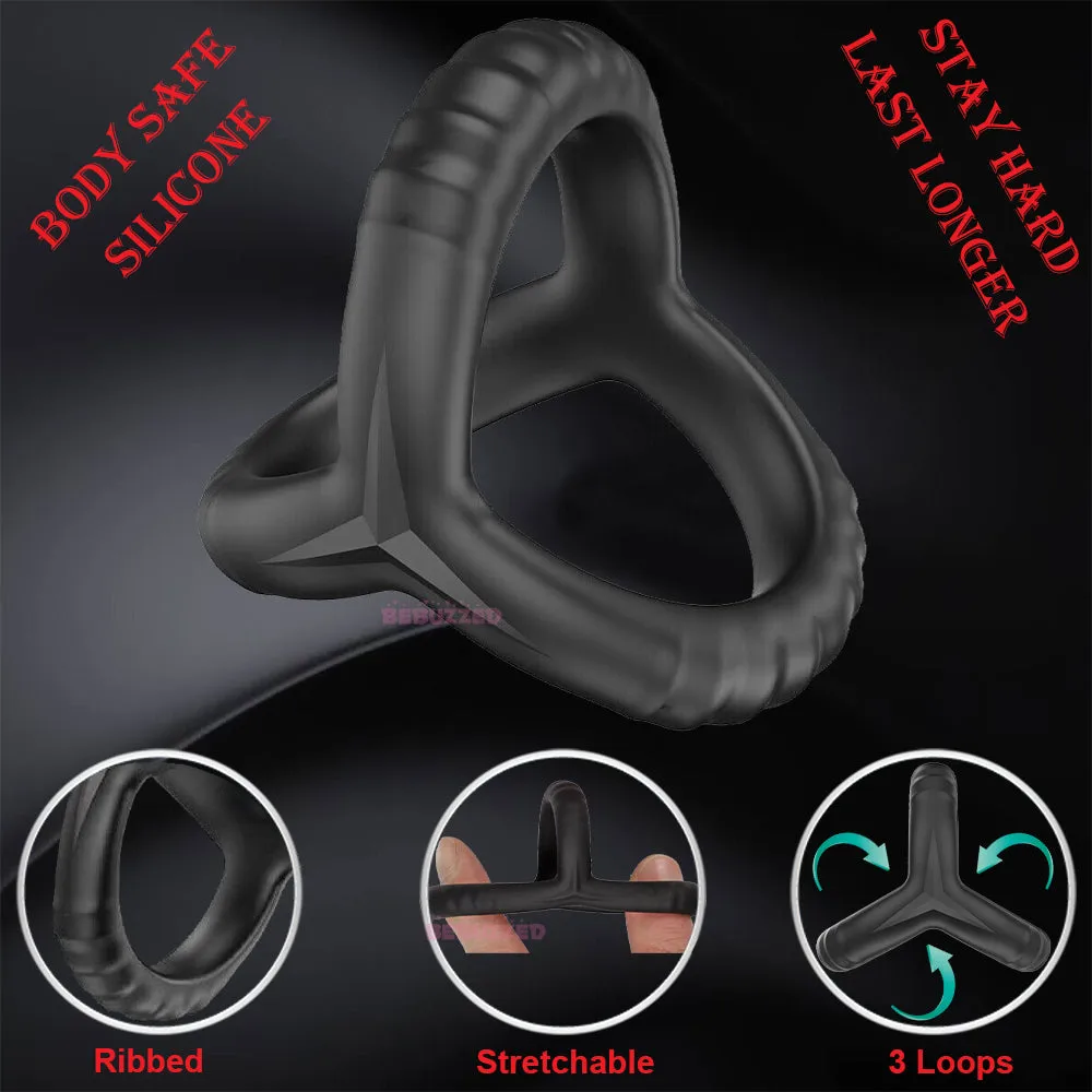 Double Cock Ring 3-Loop Penis Balls Erection Enhancer Couples Male Cocksling