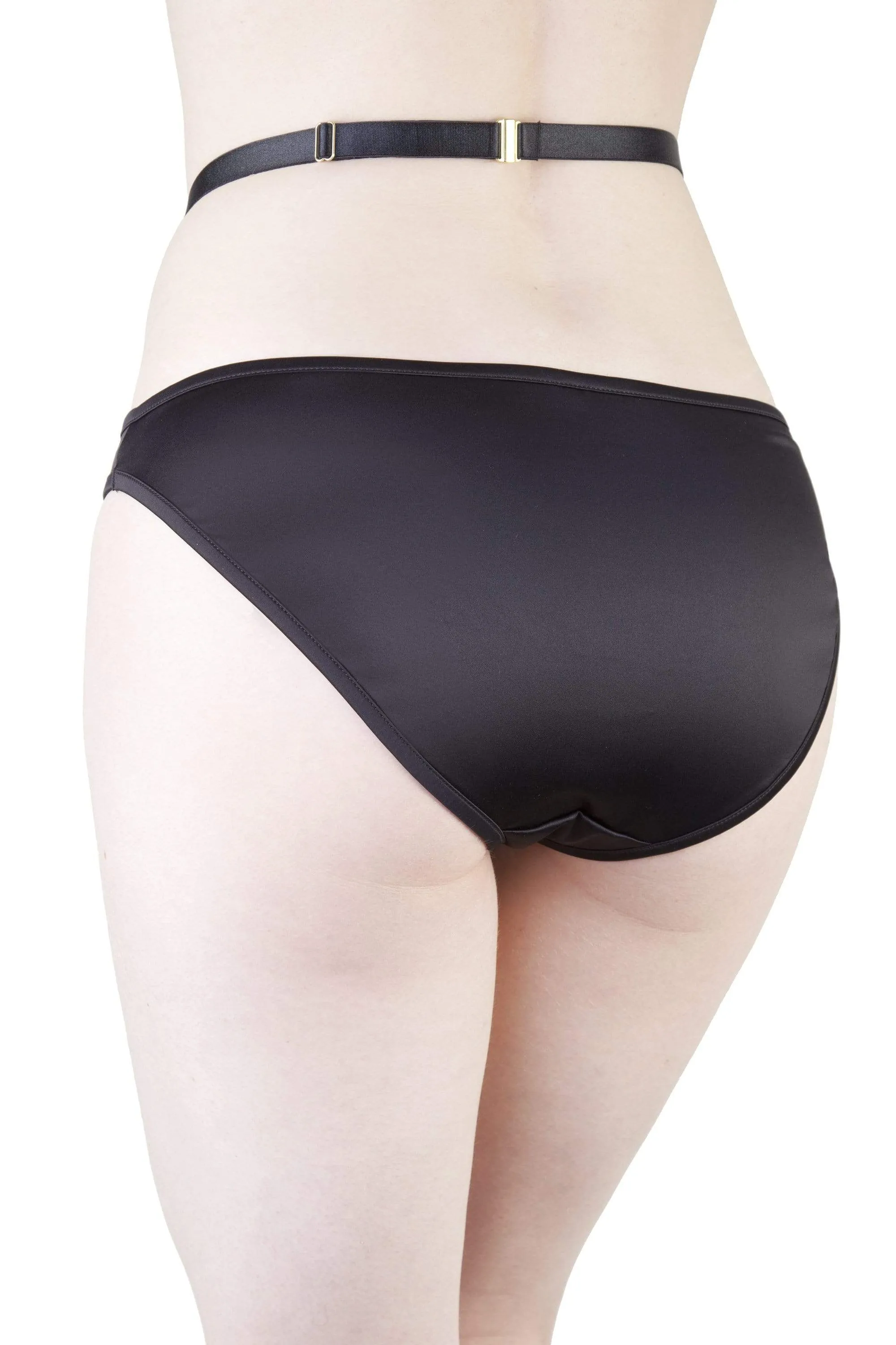 Effie Black Satin and Mesh Applique Brief