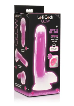 LOLLICOCK 7 GLOW-IN-THE-DARK SILICONE DILDO W/ BALLS PURPLE