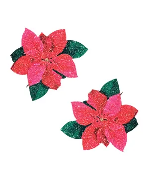Neva Nude Poinsettia Glitter Flower Pasties - Red/Green O/S