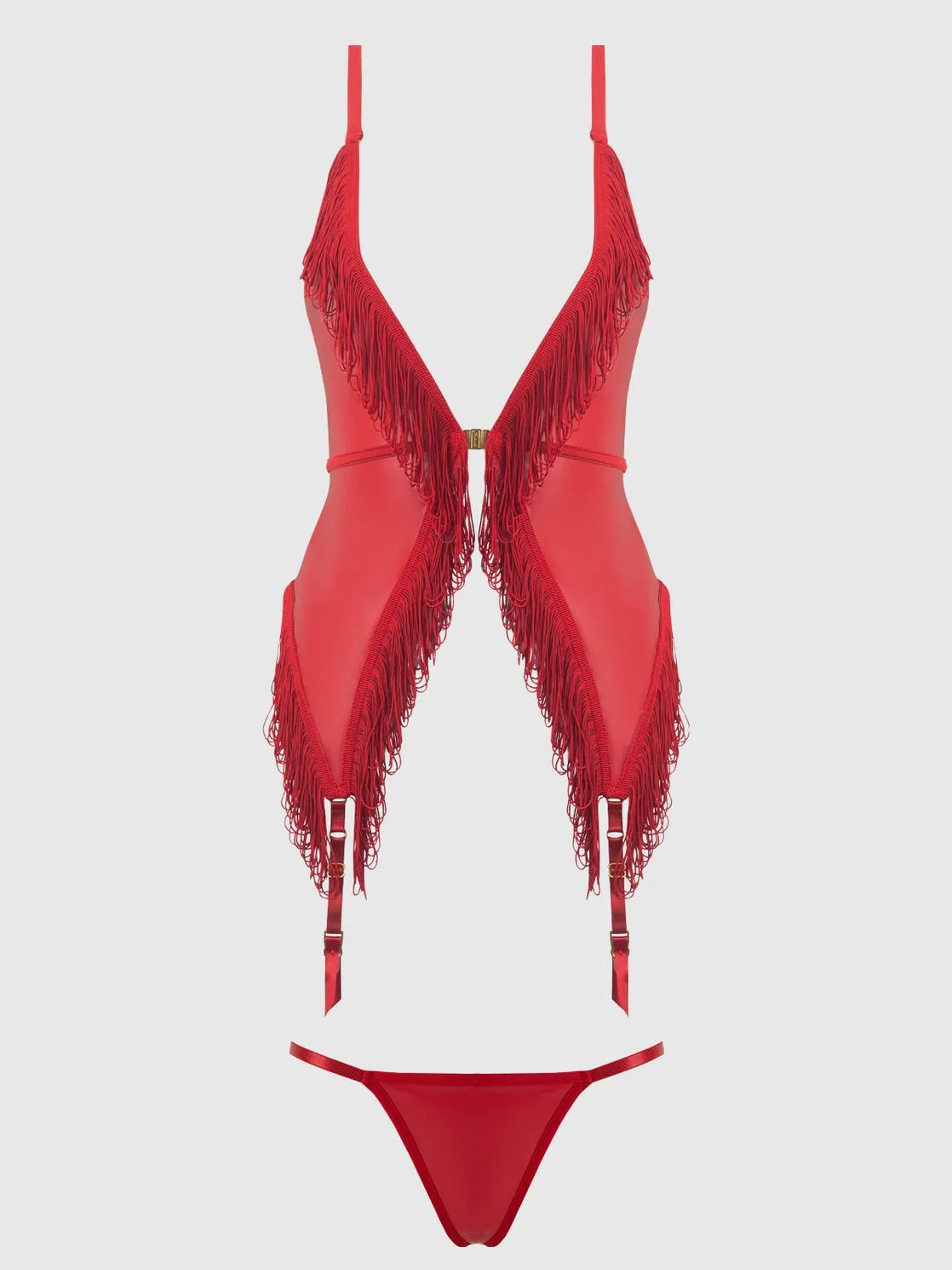 Phoenix Faux Leather & Fringe Chemise & G-String Set