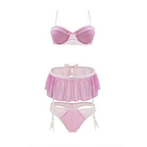 Pink Lady Bra. Skirt amd Panty Set L/XL  Strawberry Cream