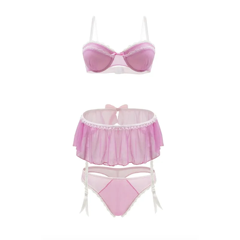 Pink Lady Bra. Skirt and Panty Set 3x/4x Strawberry Cream