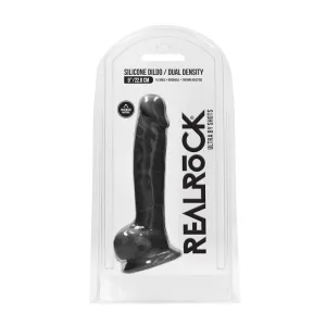RealRock Ultra Realistic Dual Density Silicone 9 in. Bendable Dildo With Balls Black