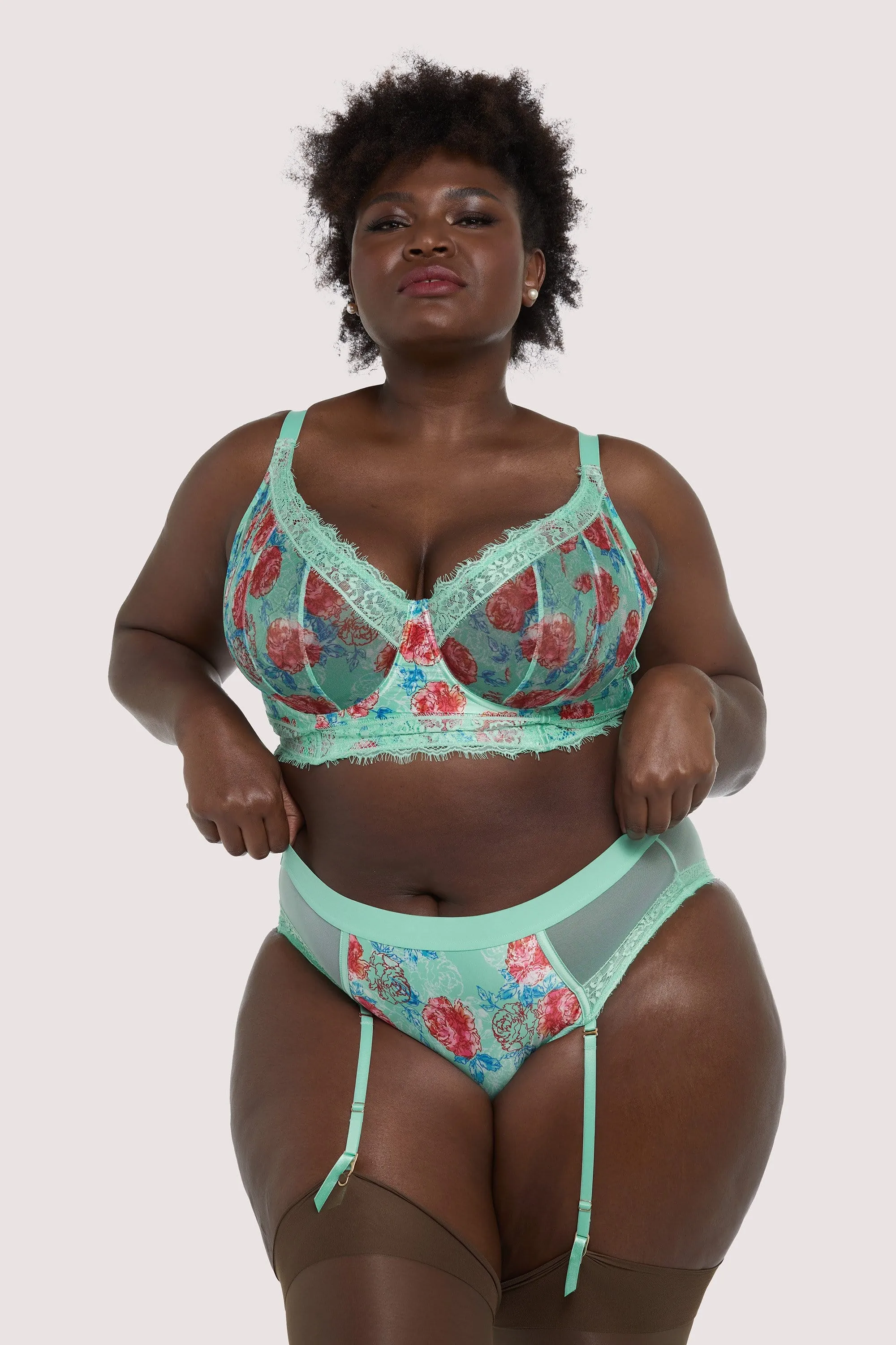 Sabey Mint Floral High Waist Curve Brief