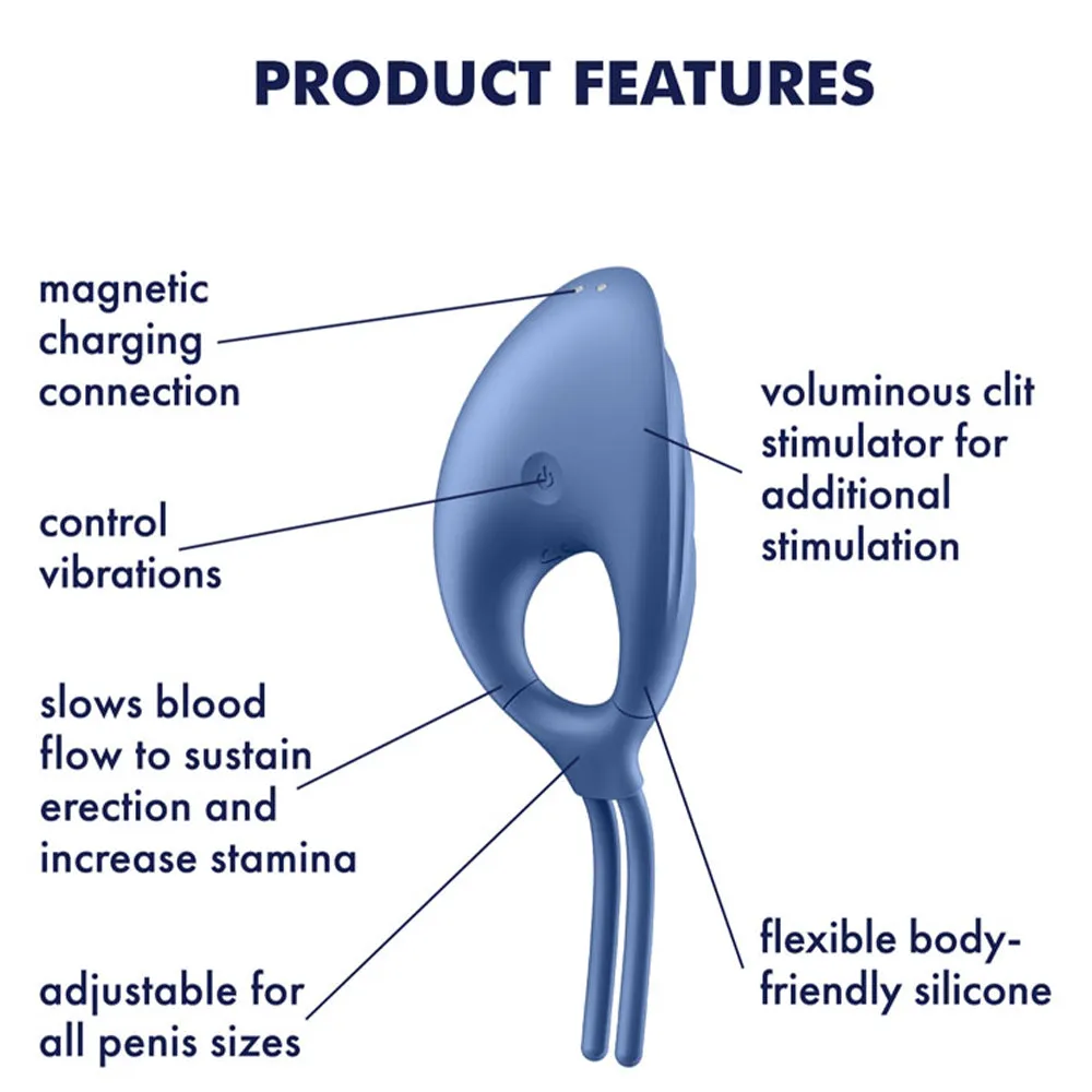 Satisfyer Swordsman ADJUSTABLE Vibrating Cock Ring Couples Stamina USB Sex Toy