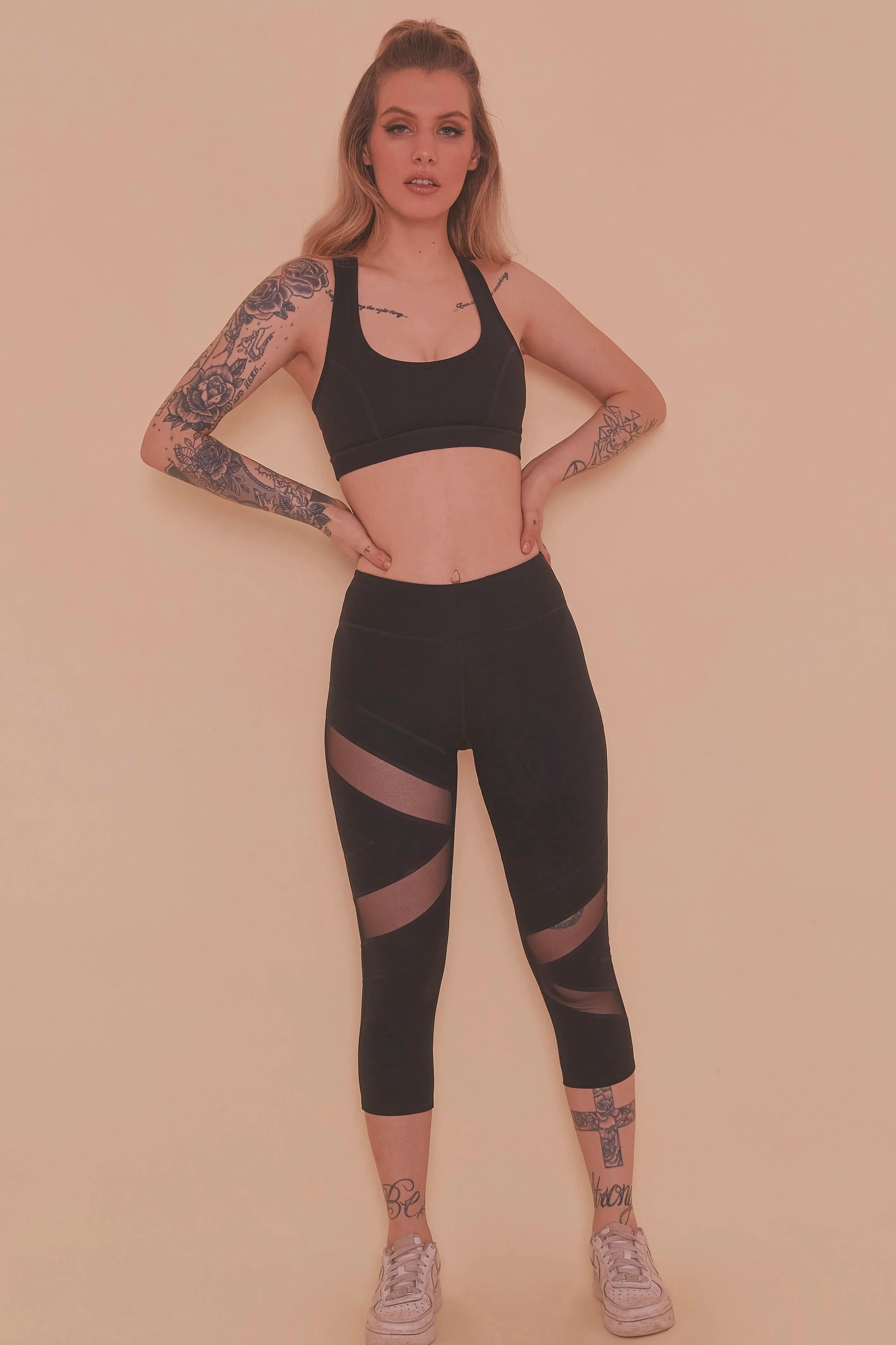 Wolf & Whistle Mesh Panel Crop Leggings Black